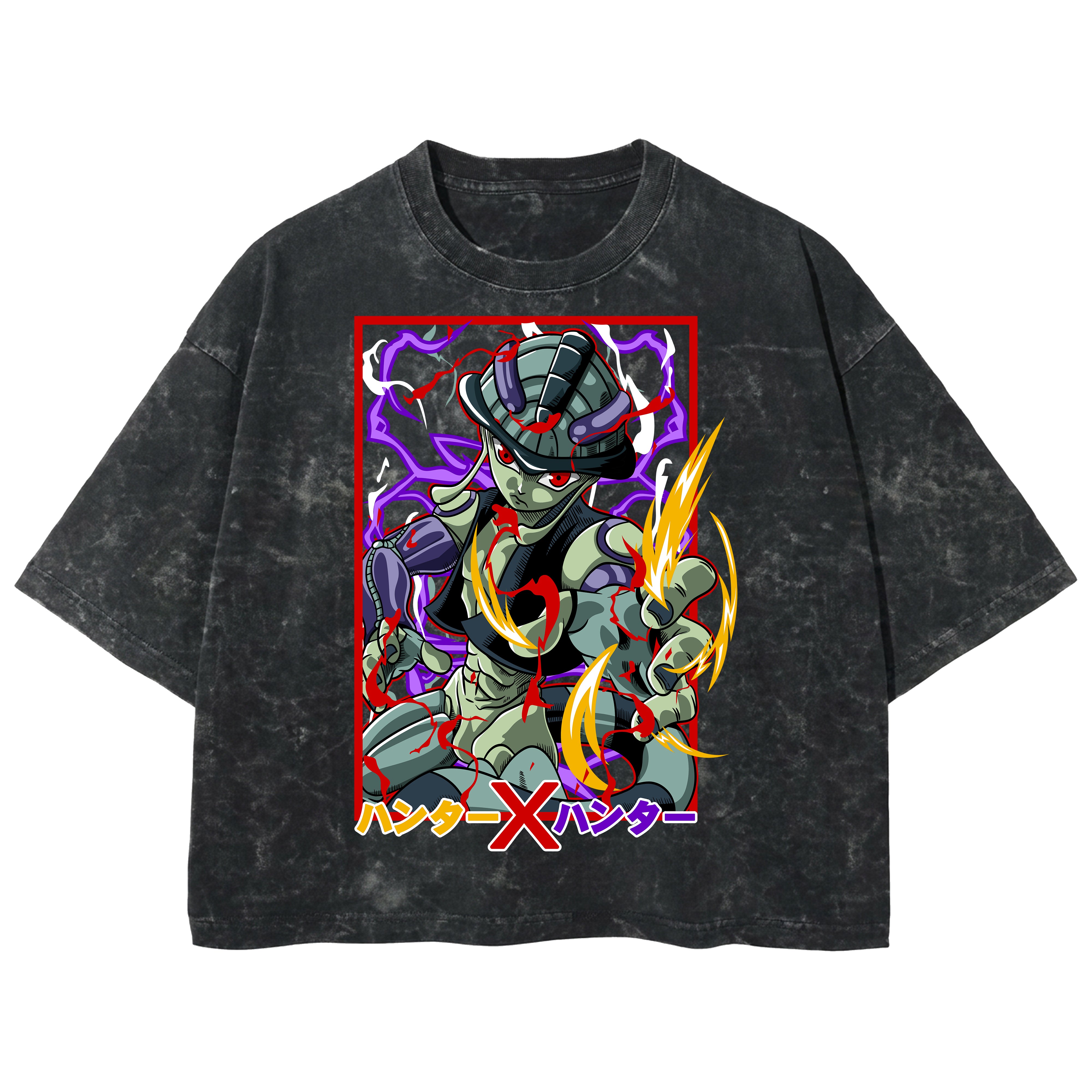 Playera streetwear premium de anime y gaming ExtraLife MX, corte boxy deluxe mineral wash heavyweight en color Acid Wash, moda urbana mexicana de culto.