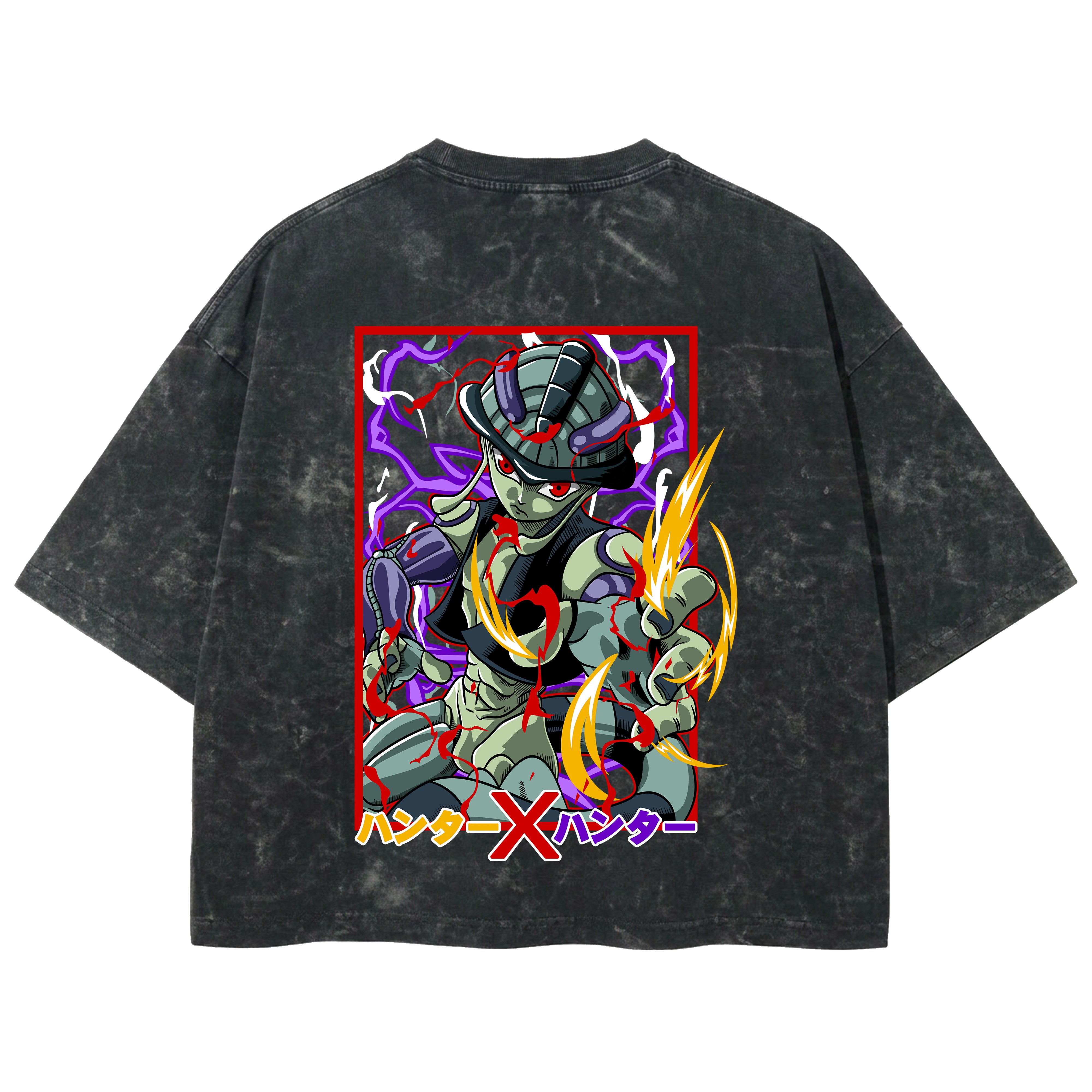 Playera streetwear premium de anime y gaming ExtraLife MX, corte boxy deluxe mineral wash heavyweight en color Acid Wash, moda urbana mexicana de culto.
