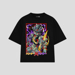 Playera streetwear premium de anime y gaming ExtraLife MX, corte boxy oversized drop shoulder heavyweight en color Deep Black y Off-White, moda urbana mexicana de culto.