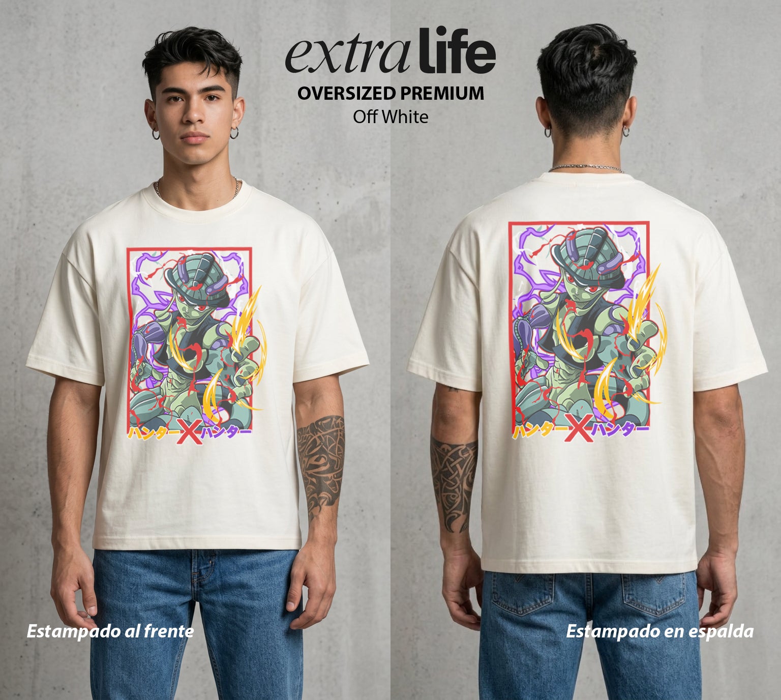La Prueba del Cazador | El Ser Supremo #01726 - Playera Oversized Premium | Off White - Foto en modelo