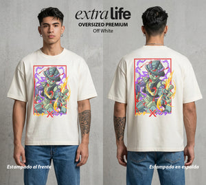 La Prueba del Cazador | El Ser Supremo #01726 - Playera Oversized Premium | Off White - Foto en modelo