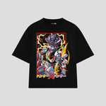 Playera streetwear premium de anime y gaming ExtraLife MX, corte boxy oversized drop shoulder heavyweight en color Deep Black y Off-White, moda urbana mexicana de culto.