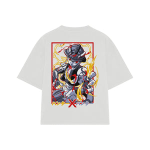Playera streetwear premium de anime y gaming ExtraLife MX, corte boxy oversized drop shoulder heavyweight en color Deep Black y Off-White, moda urbana mexicana de culto.