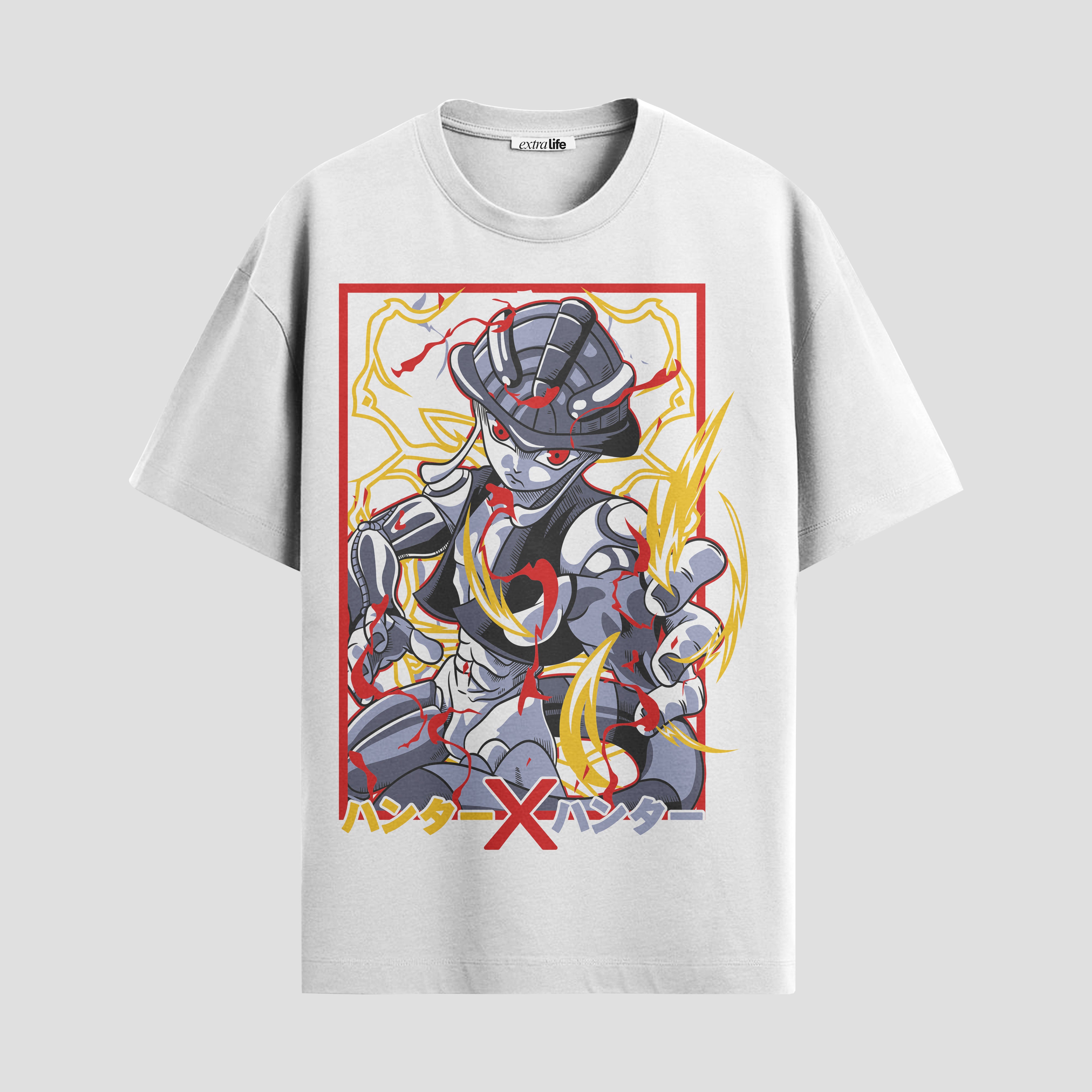 Playera urbana de anime y gaming ExtraLife MX, corte Standard Fit unisex ligero y transpirable en color Deep Black y Pure White, ropa de uso diario para gym y casual.