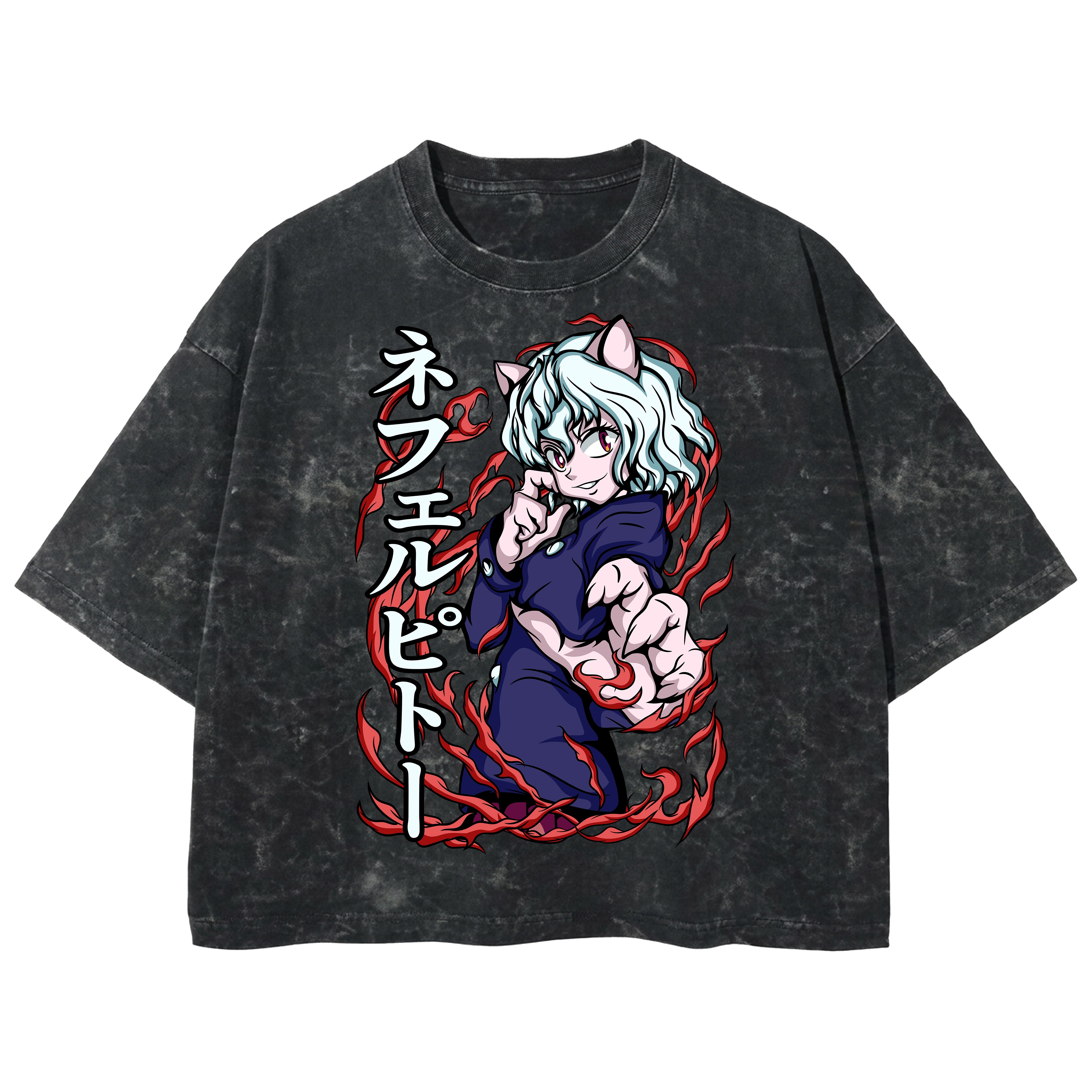 Playera streetwear premium de anime y gaming ExtraLife MX, corte boxy deluxe mineral wash heavyweight en color Acid Wash, moda urbana mexicana de culto.