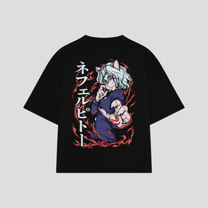 Playera streetwear premium de anime y gaming ExtraLife MX, corte boxy oversized drop shoulder heavyweight en color Deep Black y Off-White, moda urbana mexicana de culto.