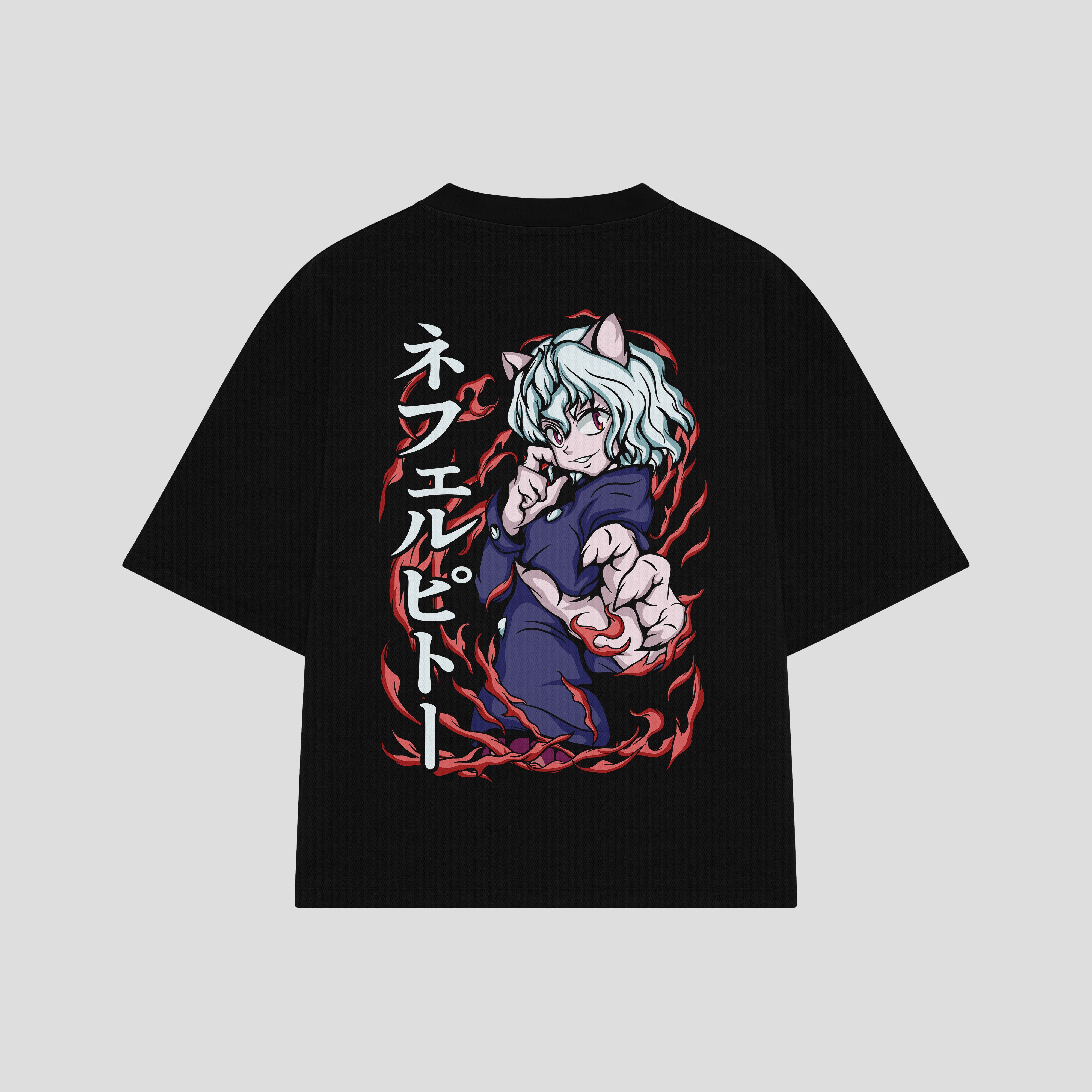 Playera streetwear premium de anime y gaming ExtraLife MX, corte boxy oversized drop shoulder heavyweight en color Deep Black y Off-White, moda urbana mexicana de culto.