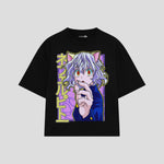 Playera streetwear premium de anime y gaming ExtraLife MX, corte boxy oversized drop shoulder heavyweight en color Deep Black y Off-White, moda urbana mexicana de culto.