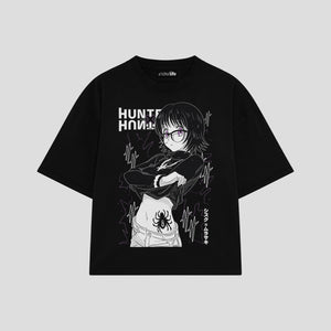 Playera streetwear premium de anime y gaming ExtraLife MX, corte boxy oversized drop shoulder heavyweight en color Deep Black y Off-White, moda urbana mexicana de culto.