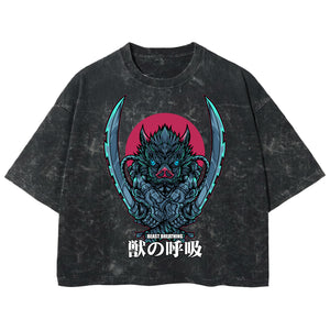 Playera streetwear premium de anime y gaming ExtraLife MX, corte boxy deluxe mineral wash heavyweight en color Acid Wash, moda urbana mexicana de culto.