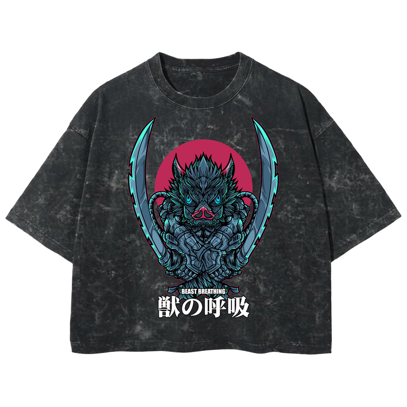 Playera streetwear premium de anime y gaming ExtraLife MX, corte boxy deluxe mineral wash heavyweight en color Acid Wash, moda urbana mexicana de culto.