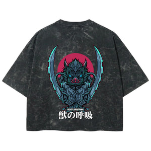 Playera streetwear premium de anime y gaming ExtraLife MX, corte boxy deluxe mineral wash heavyweight en color Acid Wash, moda urbana mexicana de culto.