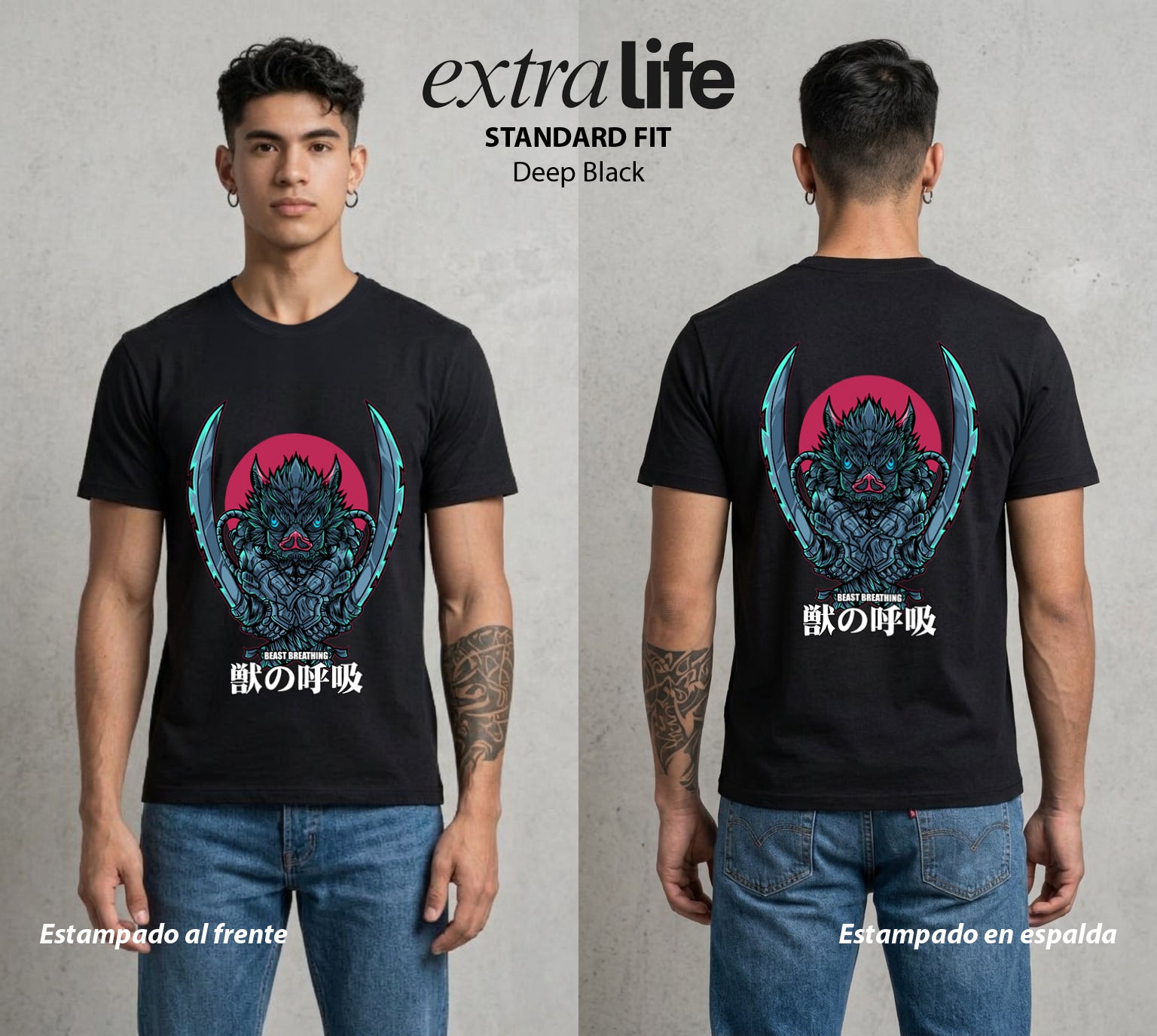 Cazadores de la Noche | El Jabalí del Monte #01732 - Playera Standard Fit | Deep Black - Foto en modelo