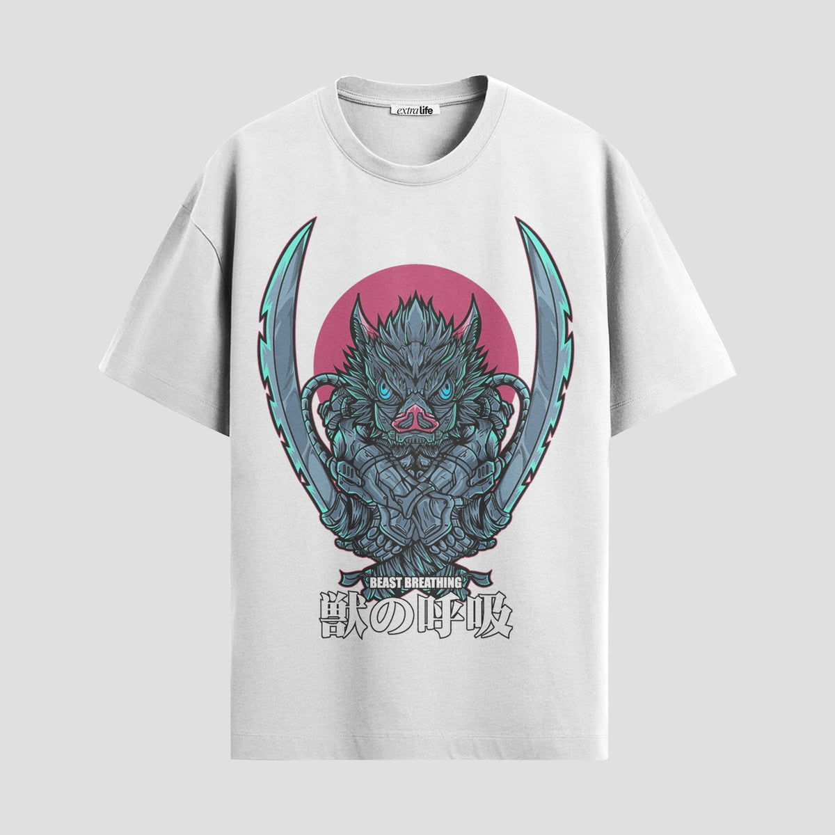 Playera urbana de anime y gaming ExtraLife MX, corte Classic Premium unisex ligero y transpirable en color Deep Black y Pure White, ropa de uso diario para gym y casual.