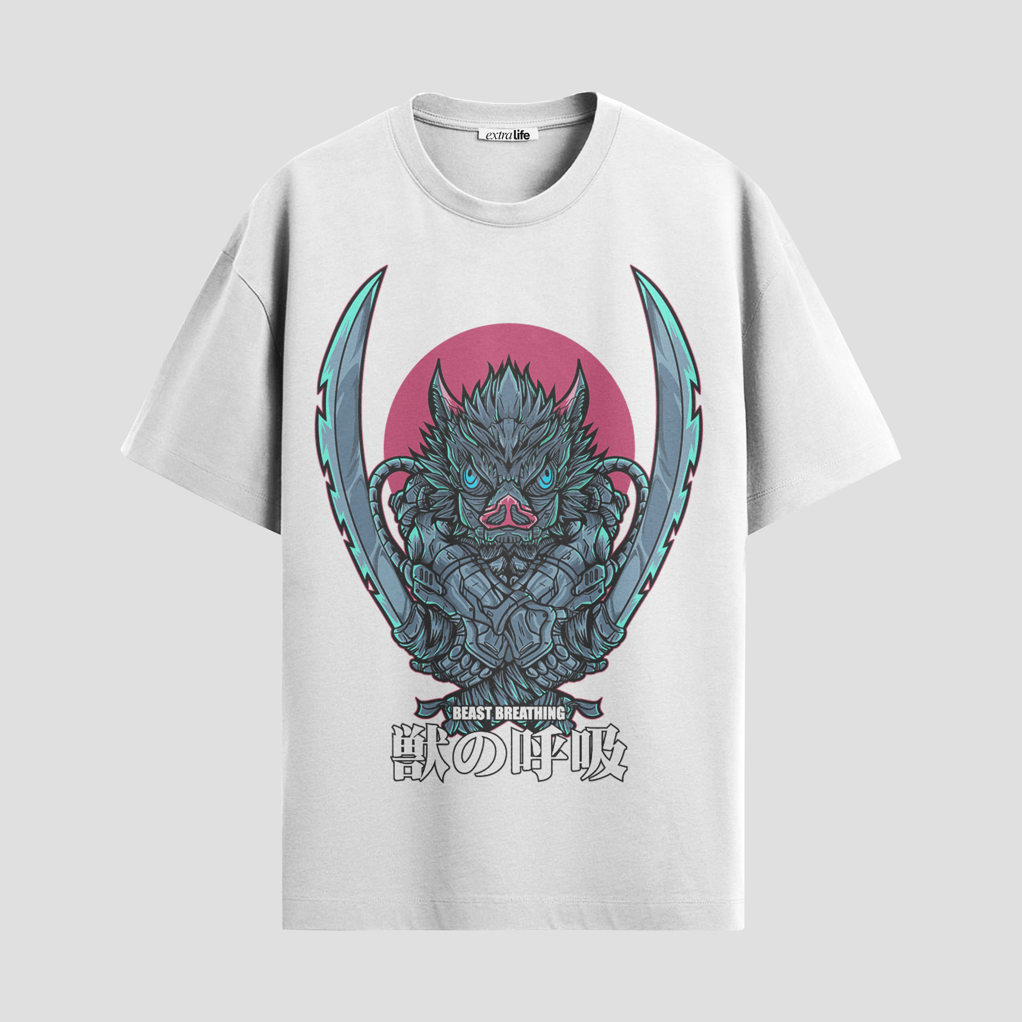 Playera urbana de anime y gaming ExtraLife MX, corte Standard Fit unisex ligero y transpirable en color Deep Black y Pure White, ropa de uso diario para gym y casual.