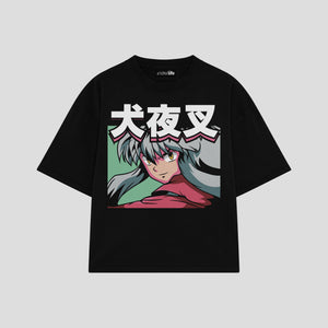 Playera streetwear premium de anime y gaming ExtraLife MX, corte boxy oversized drop shoulder heavyweight en color Deep Black y Off-White, moda urbana mexicana de culto.