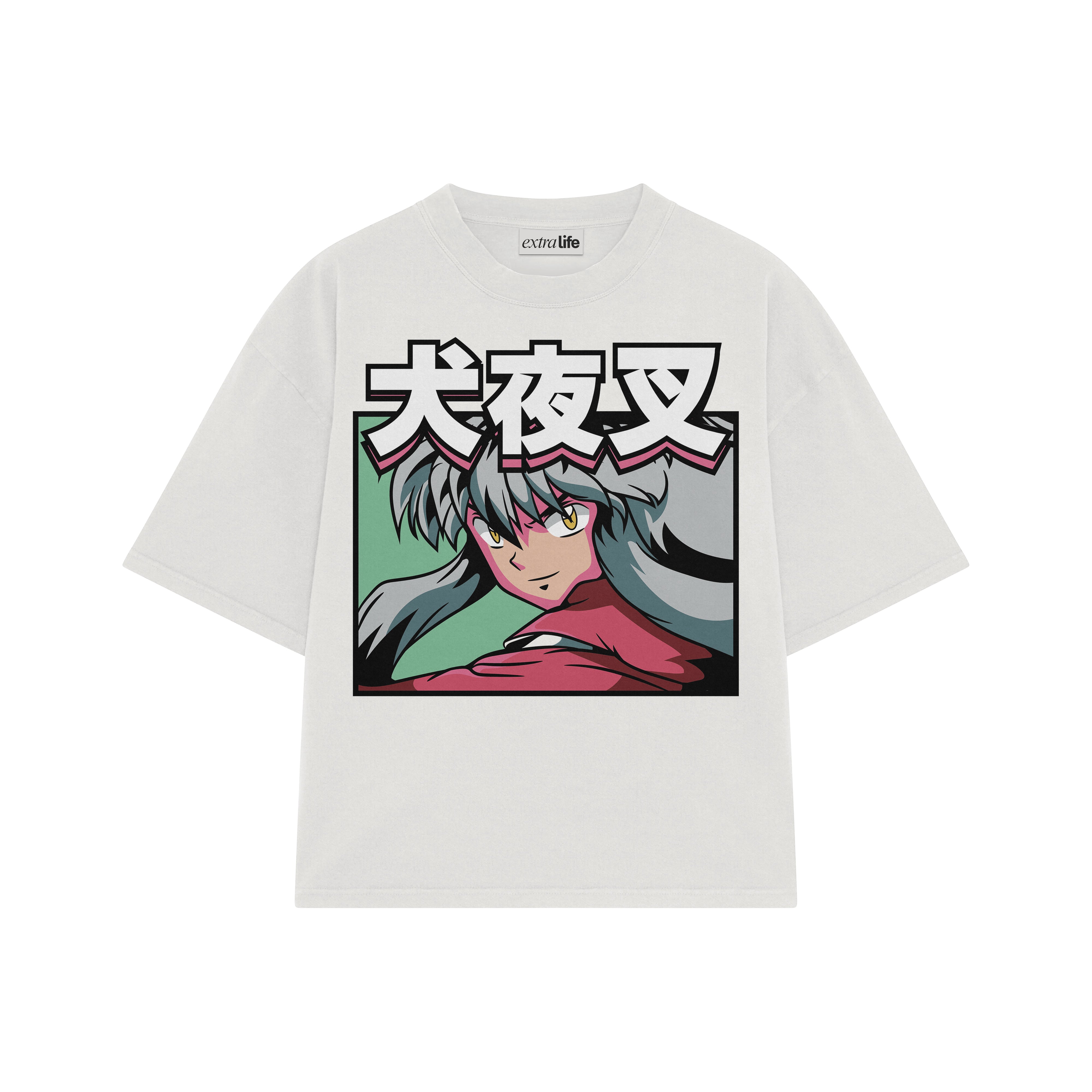 Playera streetwear premium de anime y gaming ExtraLife MX, corte boxy oversized drop shoulder heavyweight en color Deep Black y Off-White, moda urbana mexicana de culto.