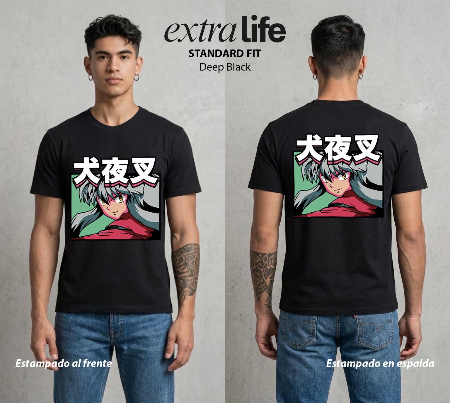 El Medio Demonio | La Tessaiga del Bien #01733 - Playera Standard Fit | Deep Black - Foto en modelo