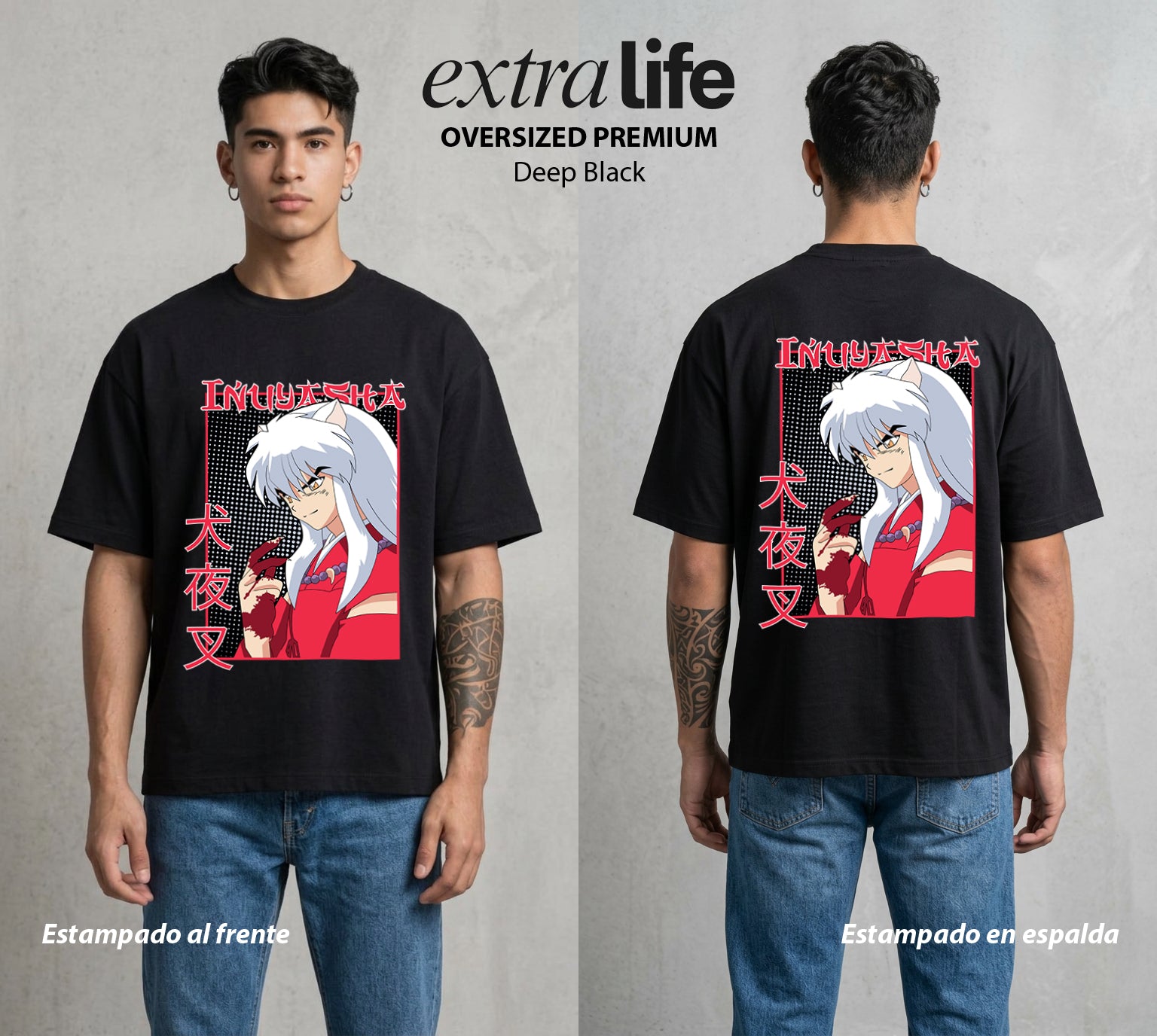 El Medio Demonio | El Demonio Desatado #01734 - Playera Oversized Premium | Deep Black - Foto en modelo