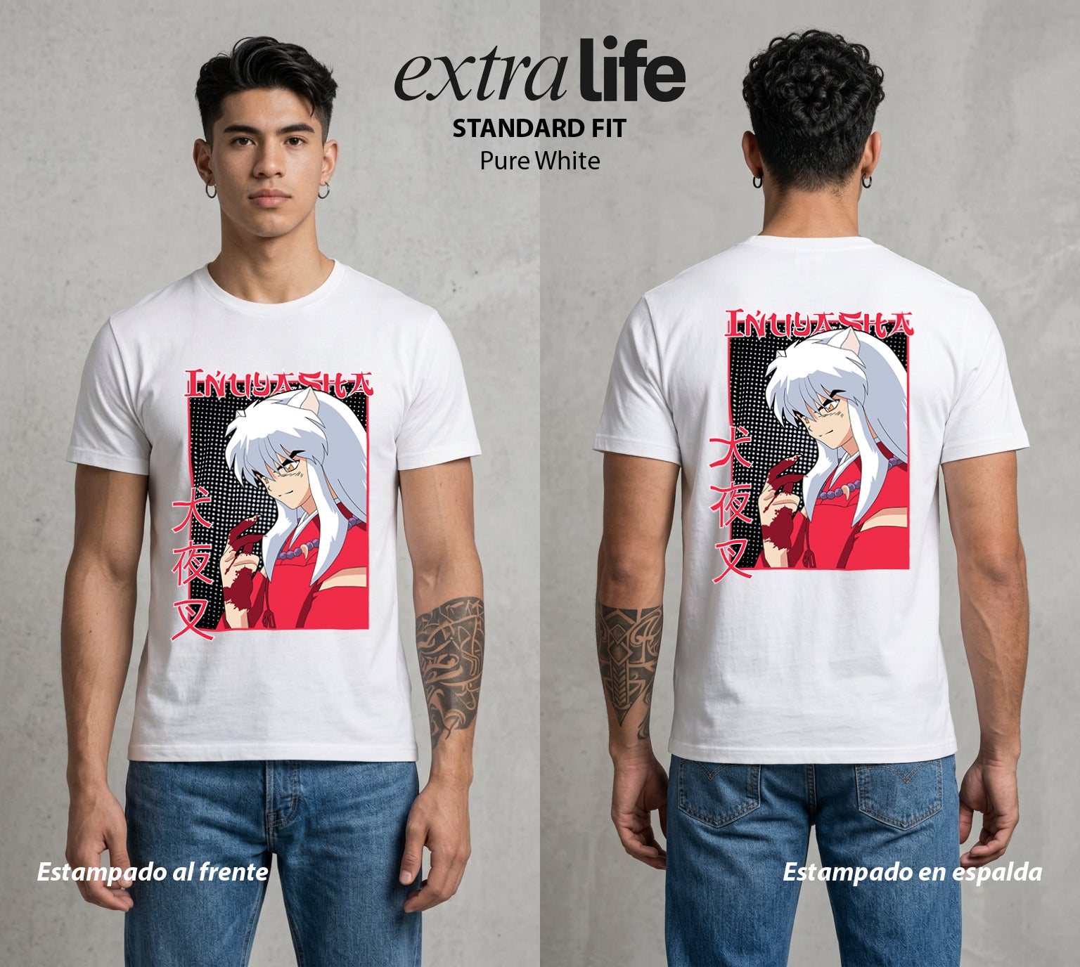 El Medio Demonio | El Demonio Desatado #01734 - Playera Standard Fit | Pure White - Foto en modelo