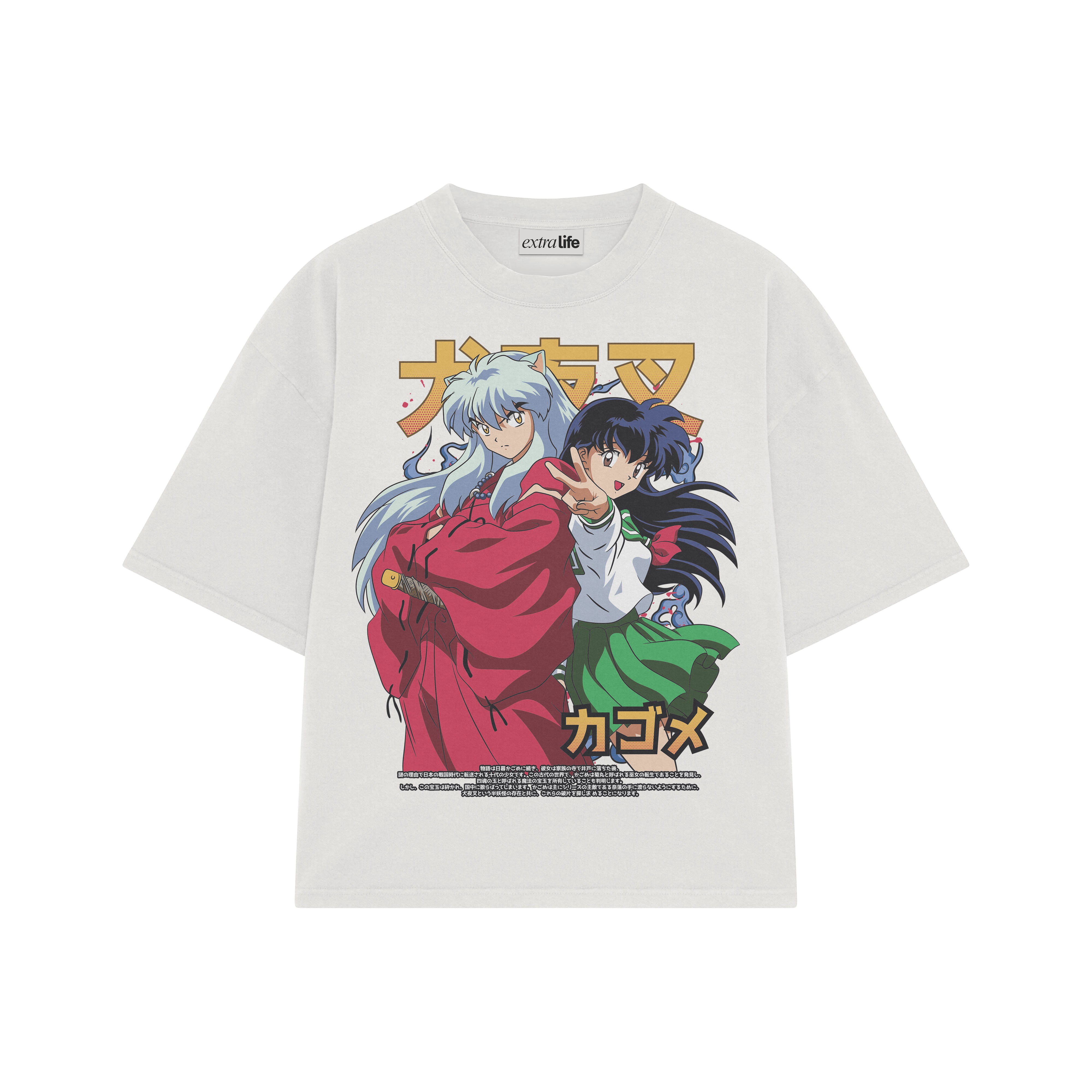Playera streetwear premium de anime y gaming ExtraLife MX, corte boxy oversized drop shoulder heavyweight en color Deep Black y Off-White, moda urbana mexicana de culto.