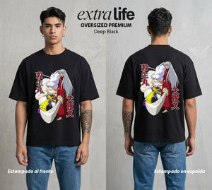 El Medio Demonio | El Demonio del Frio #01736 - Playera Oversized Premium | Deep Black - Foto en modelo