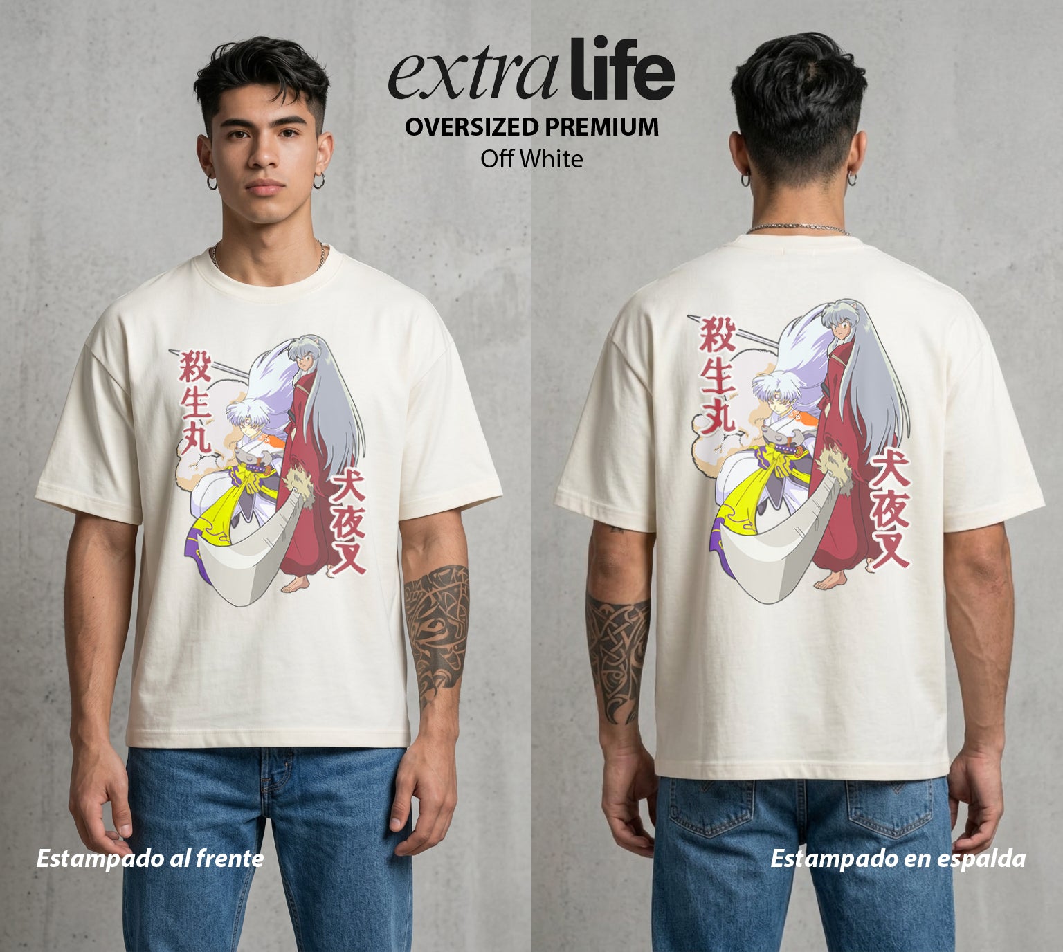 El Medio Demonio | El Demonio del Frio #01736 - Playera Oversized Premium | Off White - Foto en modelo