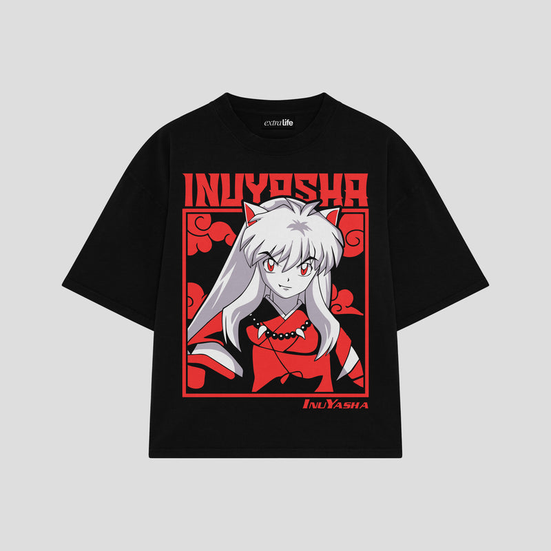 Playera streetwear premium de anime y gaming ExtraLife MX, corte boxy oversized drop shoulder heavyweight en color Deep Black y Off-White, moda urbana mexicana de culto.