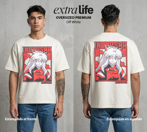 El Medio Demonio | La Tessaiga del Bien #01737 - Playera Oversized Premium | Off White - Foto en modelo
