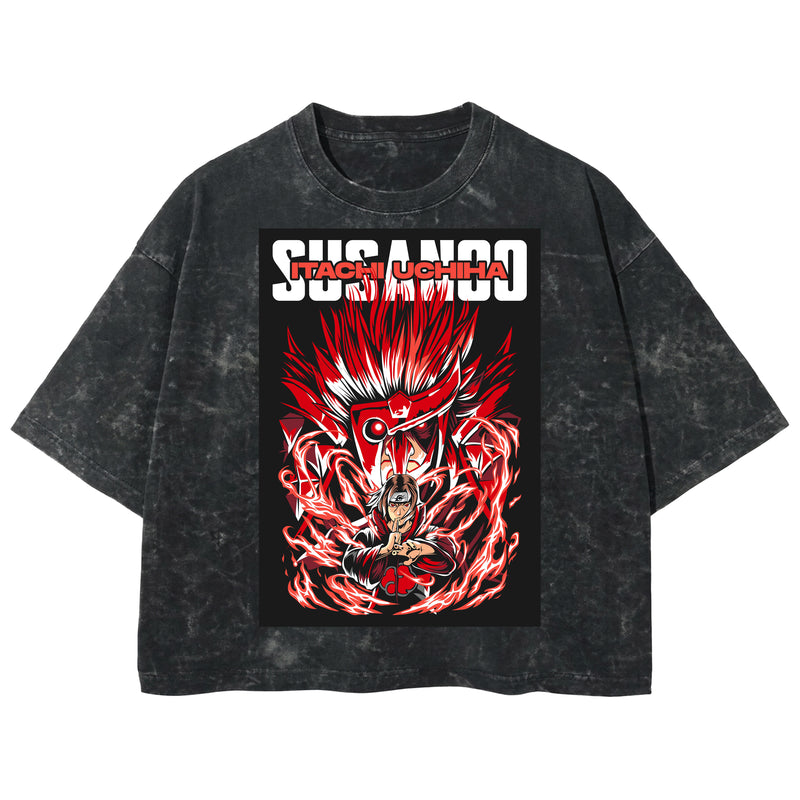 Playera streetwear premium de anime y gaming ExtraLife MX, corte boxy deluxe mineral wash heavyweight en color Acid Wash, moda urbana mexicana de culto.