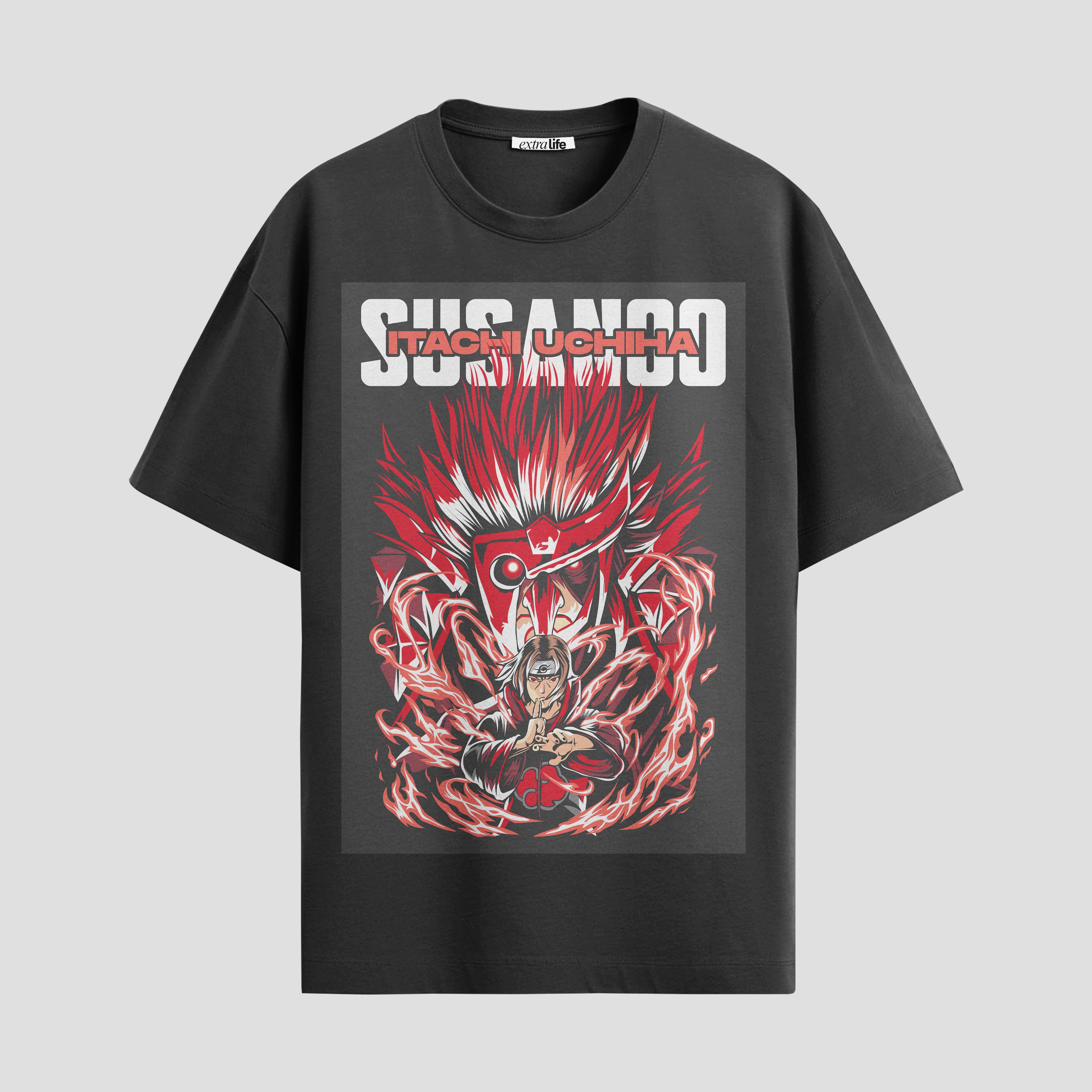 Playera urbana de anime y gaming ExtraLife MX, corte Standard Fit unisex ligero y transpirable en color Deep Black y Pure White, ropa de uso diario para gym y casual.