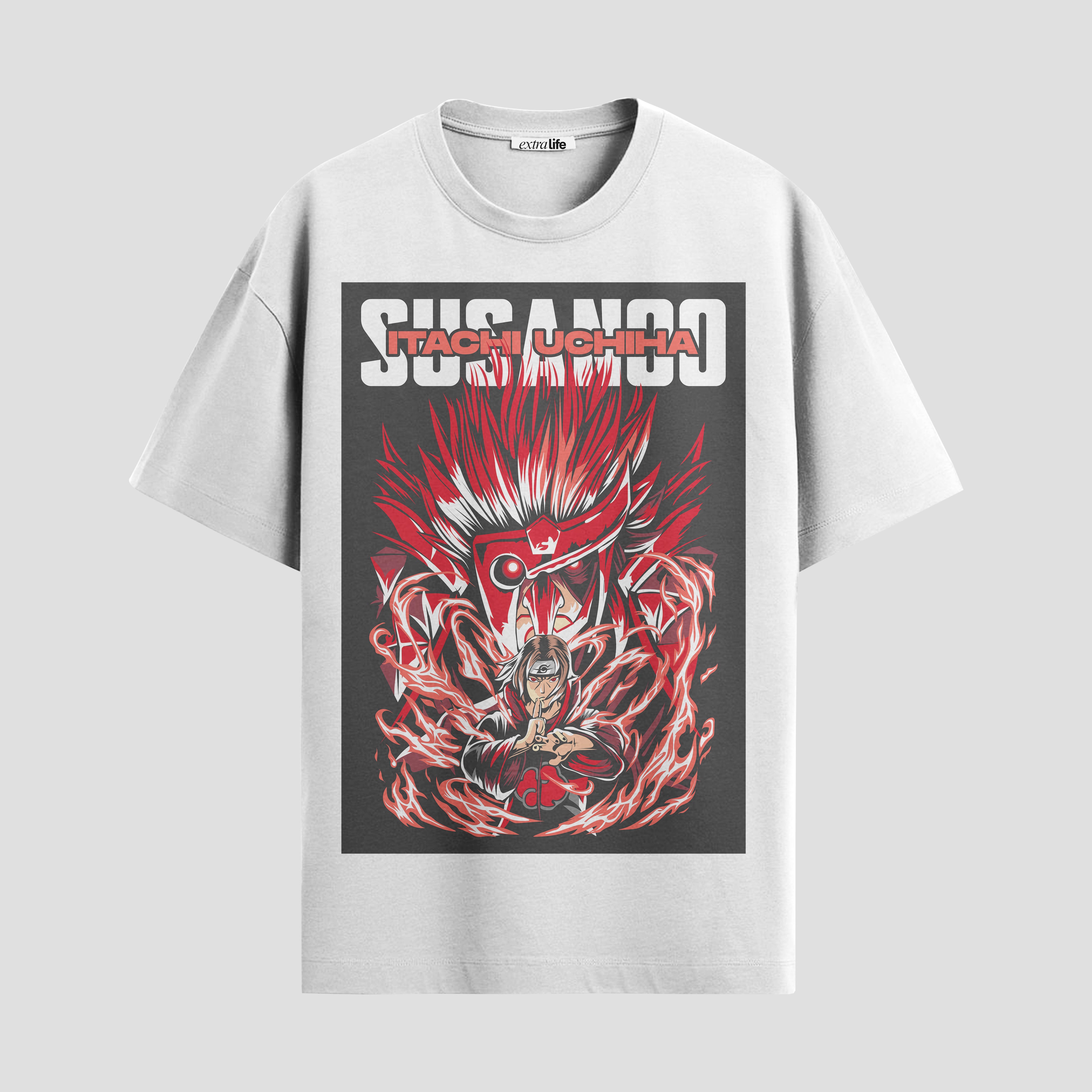 Playera urbana de anime y gaming ExtraLife MX, corte Standard Fit unisex ligero y transpirable en color Deep Black y Pure White, ropa de uso diario para gym y casual.