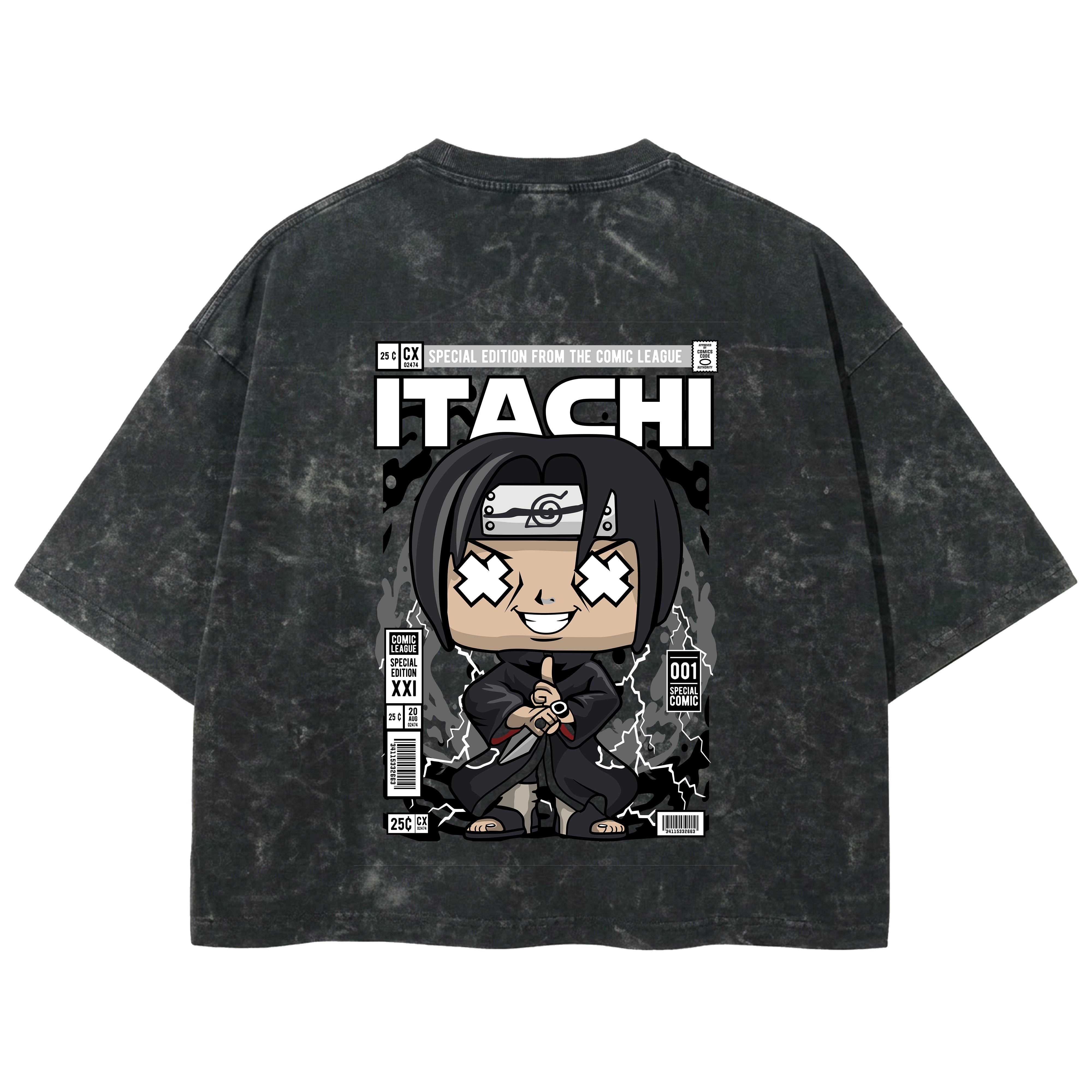 Playera streetwear premium de anime y gaming ExtraLife MX, corte boxy deluxe mineral wash heavyweight en color Acid Wash, moda urbana mexicana de culto.
