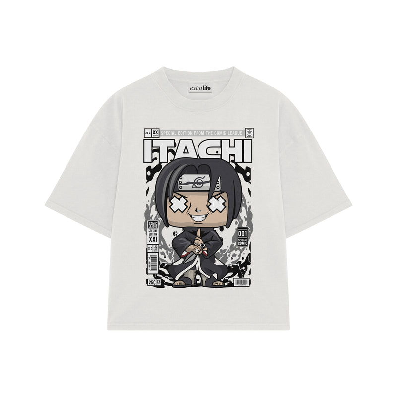 Playera streetwear premium de anime y gaming ExtraLife MX, corte boxy oversized drop shoulder heavyweight en color Deep Black y Off-White, moda urbana mexicana de culto.