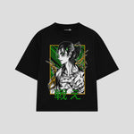 Playera streetwear premium de anime y gaming ExtraLife MX, corte boxy oversized drop shoulder heavyweight en color Deep Black y Off-White, moda urbana mexicana de culto.