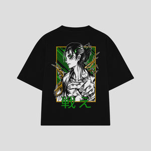 Playera streetwear premium de anime y gaming ExtraLife MX, corte boxy oversized drop shoulder heavyweight en color Deep Black y Off-White, moda urbana mexicana de culto.