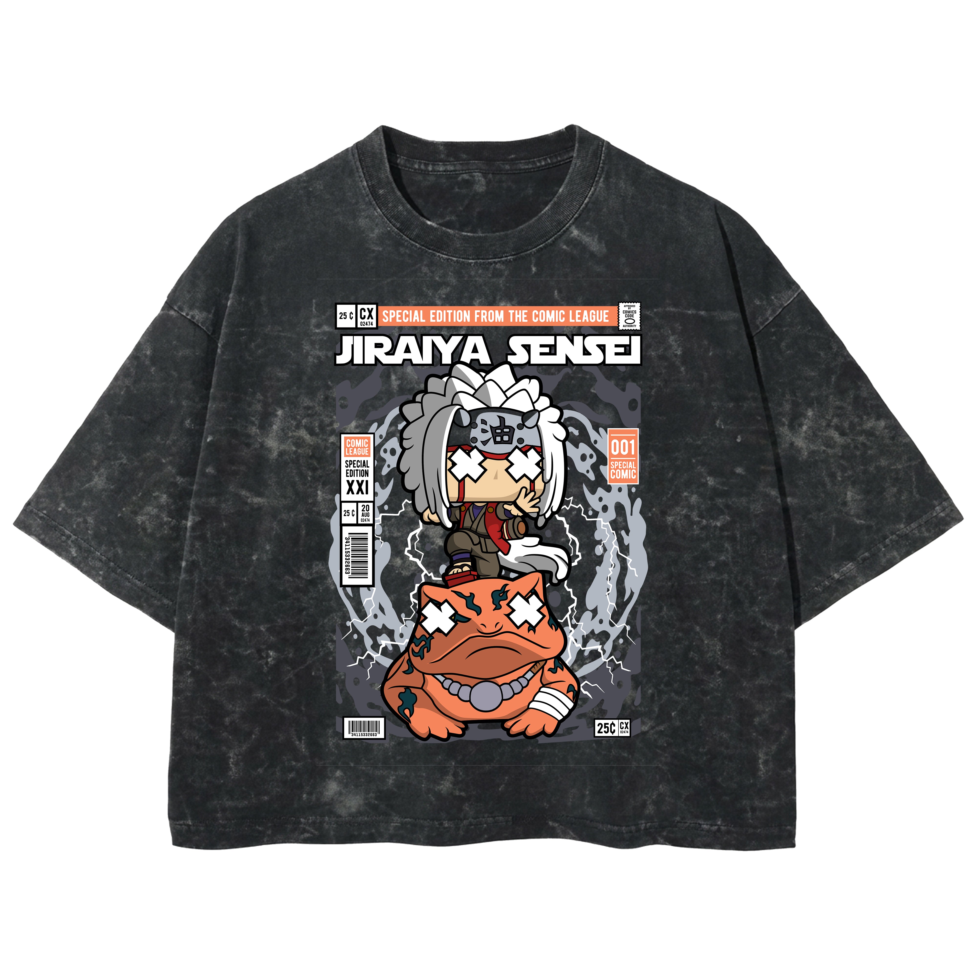 Playera streetwear premium de anime y gaming ExtraLife MX, corte boxy deluxe mineral wash heavyweight en color Acid Wash, moda urbana mexicana de culto.