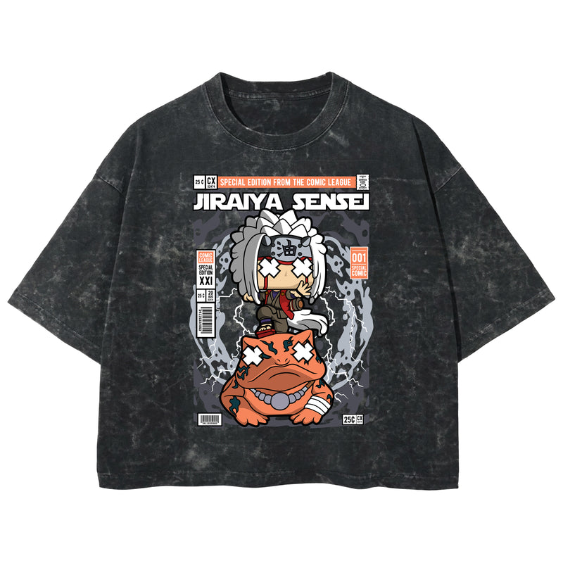 Playera streetwear premium de anime y gaming ExtraLife MX, corte boxy deluxe mineral wash heavyweight en color Acid Wash, moda urbana mexicana de culto.