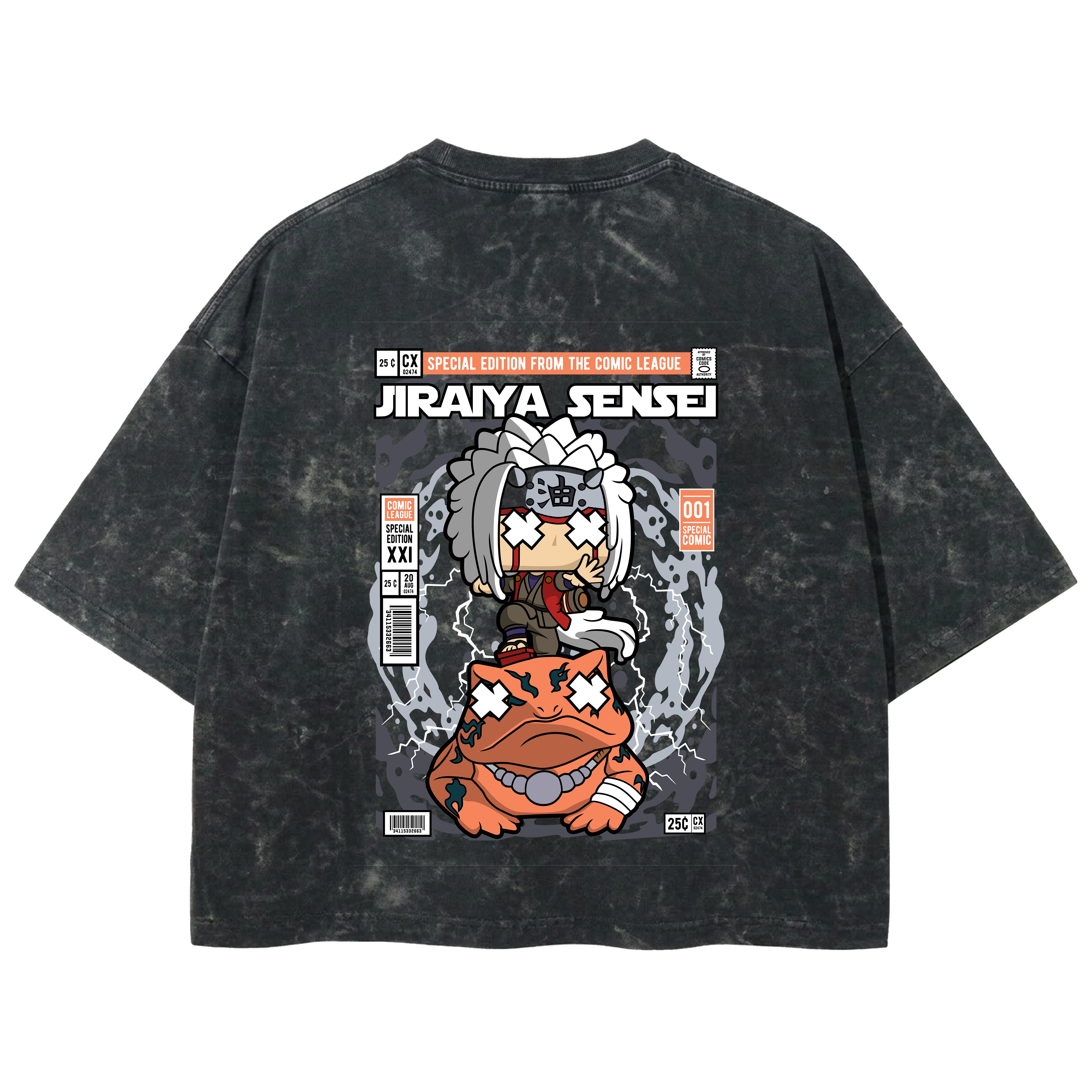 Playera streetwear premium de anime y gaming ExtraLife MX, corte boxy deluxe mineral wash heavyweight en color Acid Wash, moda urbana mexicana de culto.