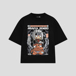 Playera streetwear premium de anime y gaming ExtraLife MX, corte boxy oversized drop shoulder heavyweight en color Deep Black y Off-White, moda urbana mexicana de culto.