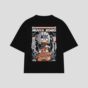 Playera streetwear premium de anime y gaming ExtraLife MX, corte boxy oversized drop shoulder heavyweight en color Deep Black y Off-White, moda urbana mexicana de culto.
