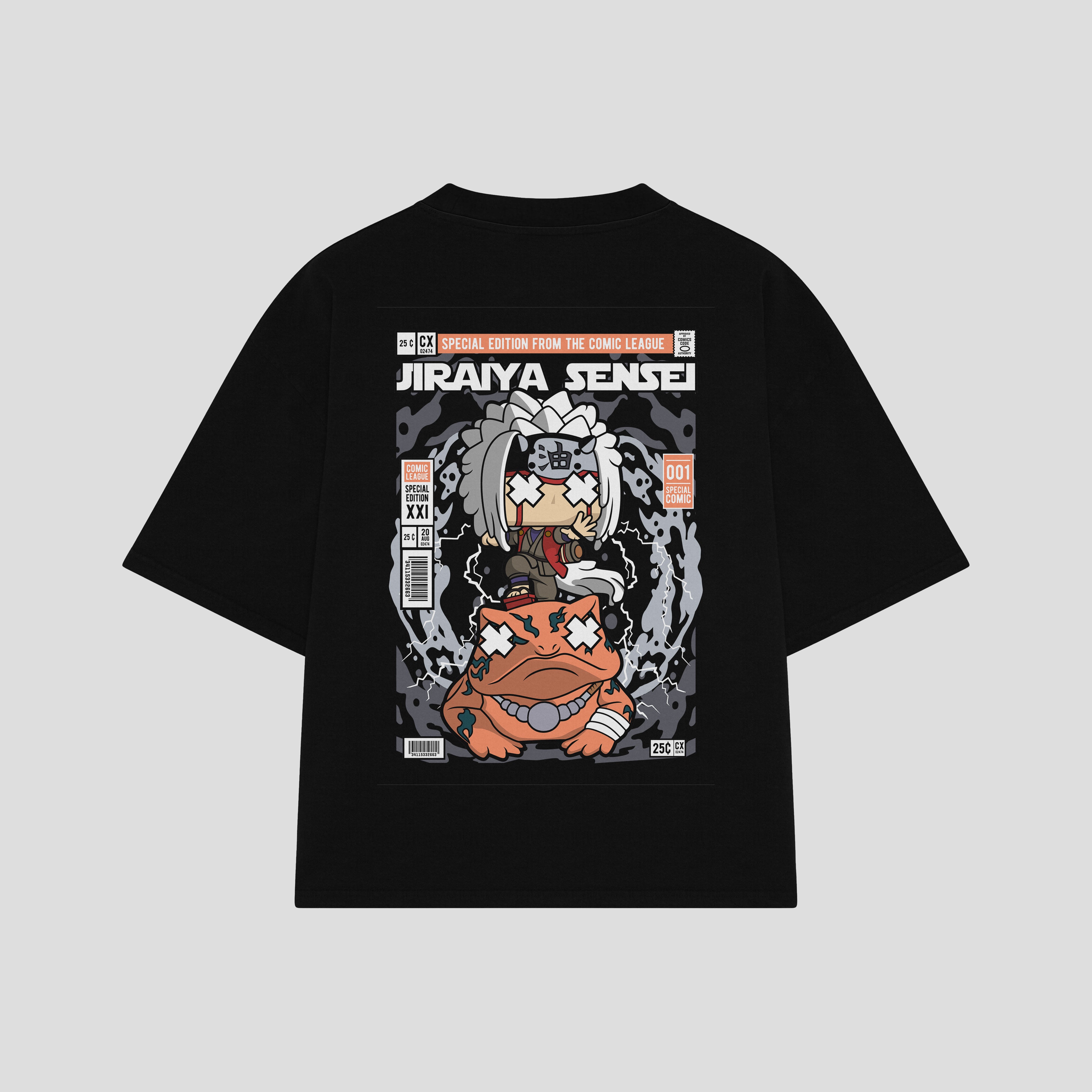 Playera streetwear premium de anime y gaming ExtraLife MX, corte boxy oversized drop shoulder heavyweight en color Deep Black y Off-White, moda urbana mexicana de culto.