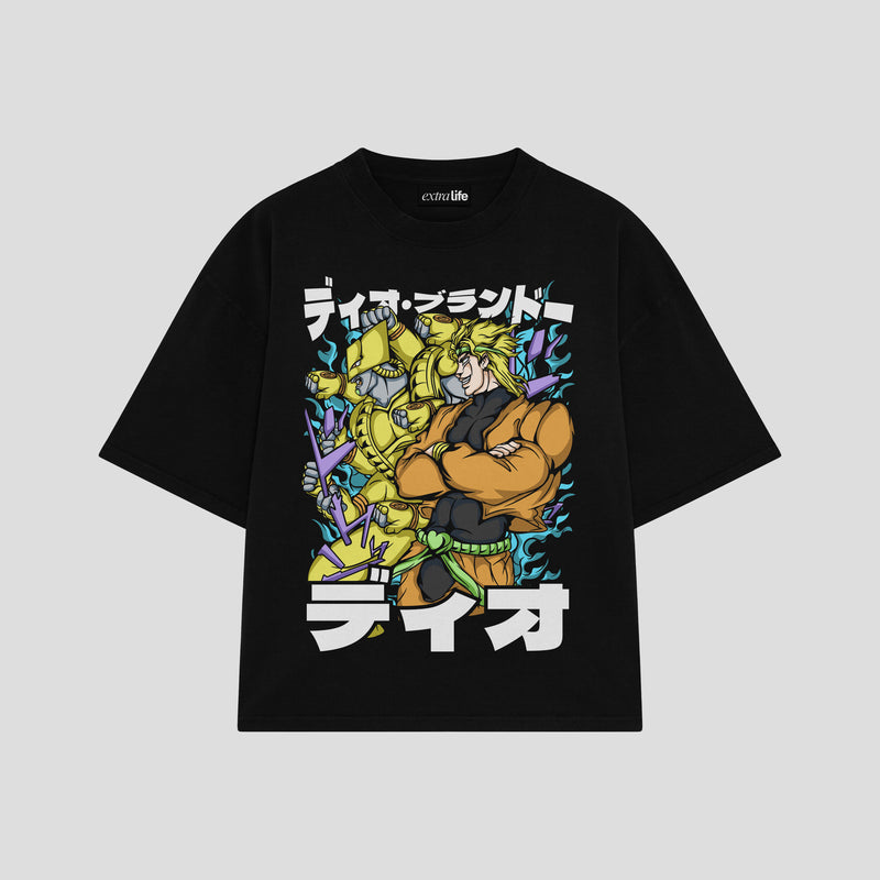 Playera streetwear premium de anime y gaming ExtraLife MX, corte boxy oversized drop shoulder heavyweight en color Deep Black y Off-White, moda urbana mexicana de culto.