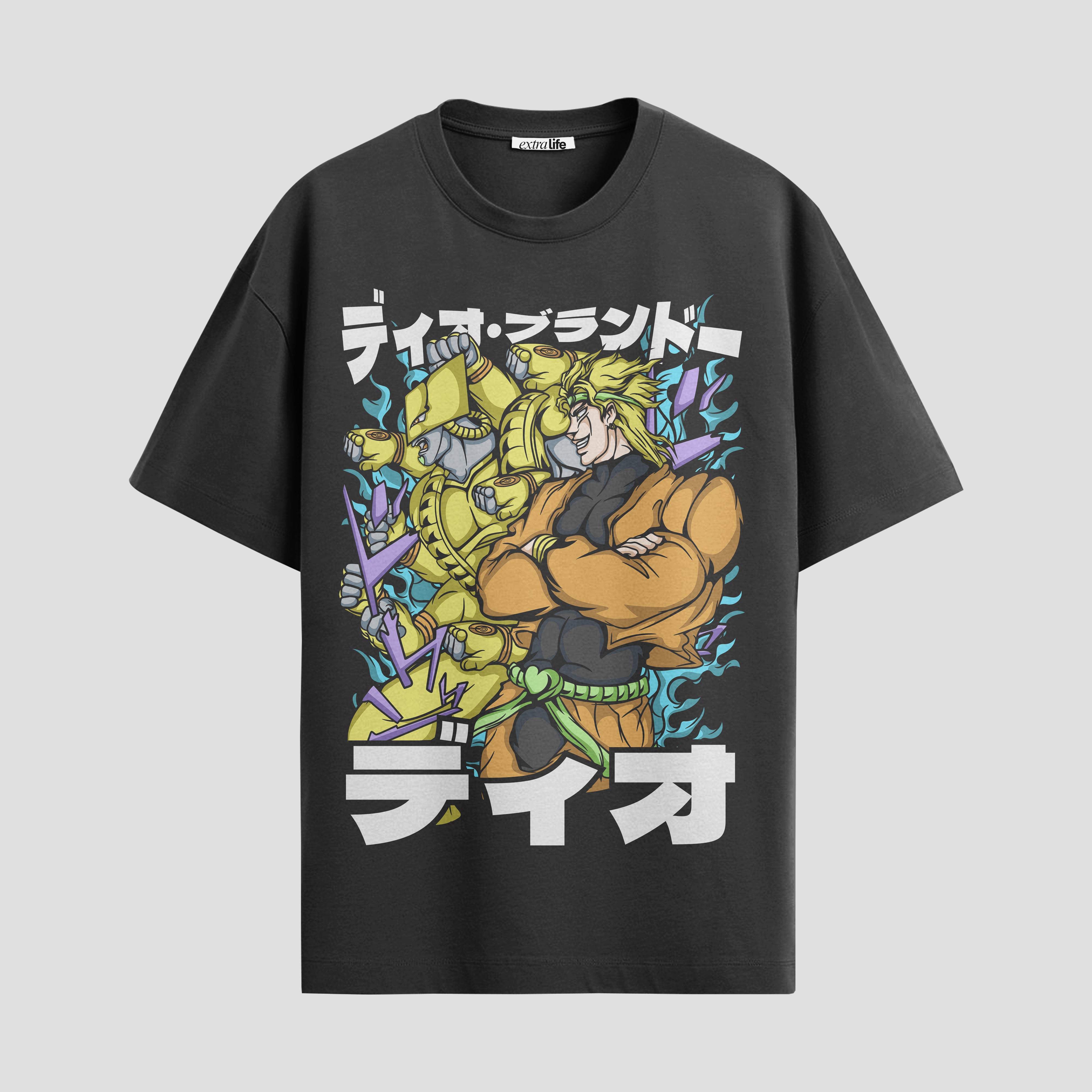 Playera urbana de anime y gaming ExtraLife MX, corte Standard Fit unisex ligero y transpirable en color Deep Black y Pure White, ropa de uso diario para gym y casual.
