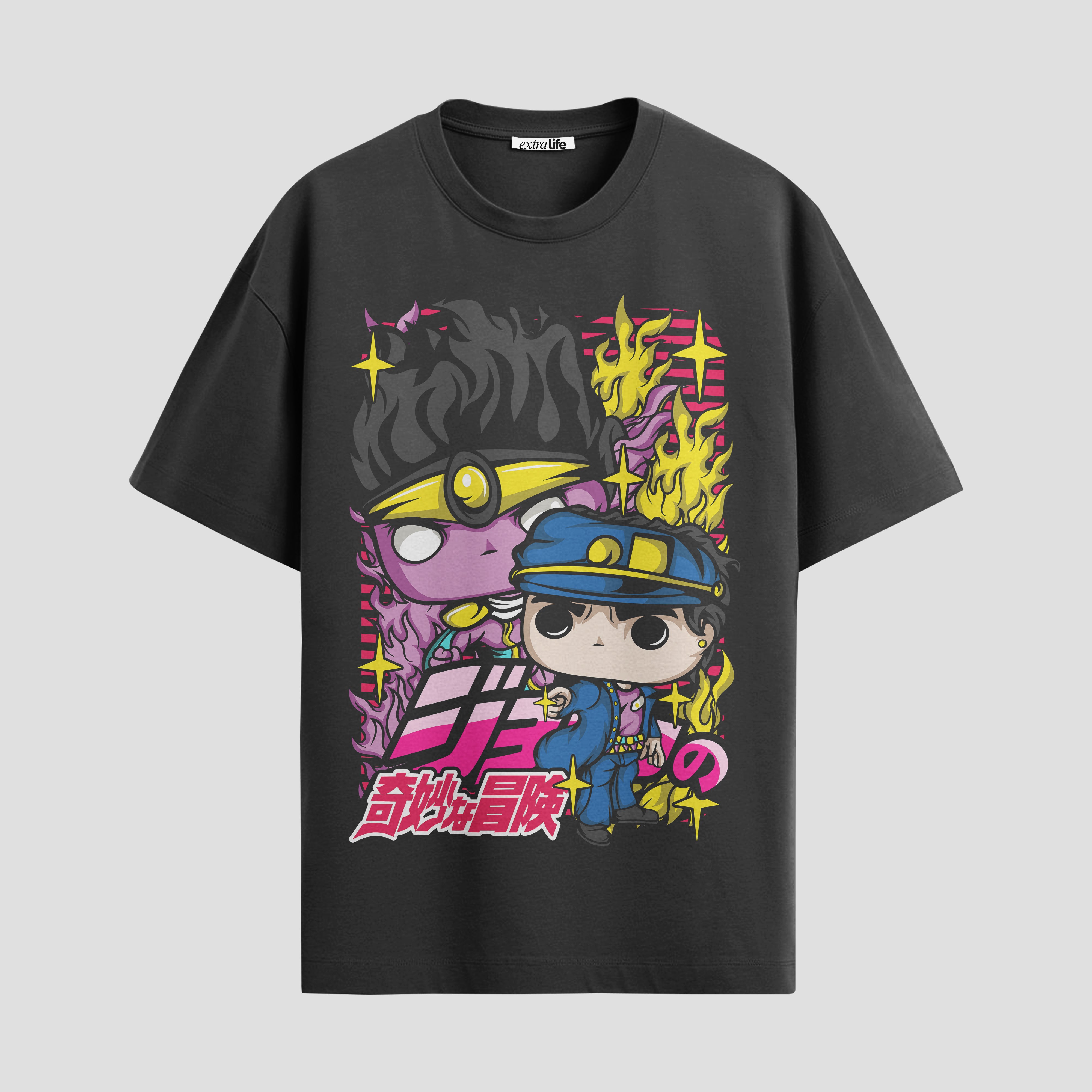 Playera urbana de anime y gaming ExtraLife MX, corte Standard Fit unisex ligero y transpirable en color Deep Black y Pure White, ropa de uso diario para gym y casual.