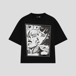 Playera streetwear premium de anime y gaming ExtraLife MX, corte boxy oversized drop shoulder heavyweight en color Deep Black y Off-White, moda urbana mexicana de culto.