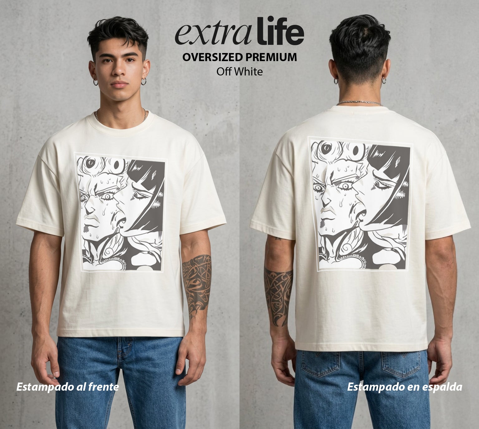 La Extrana Aventura | El Sueño Dorado #01751 - Playera Oversized Premium | Off White - Foto en modelo
