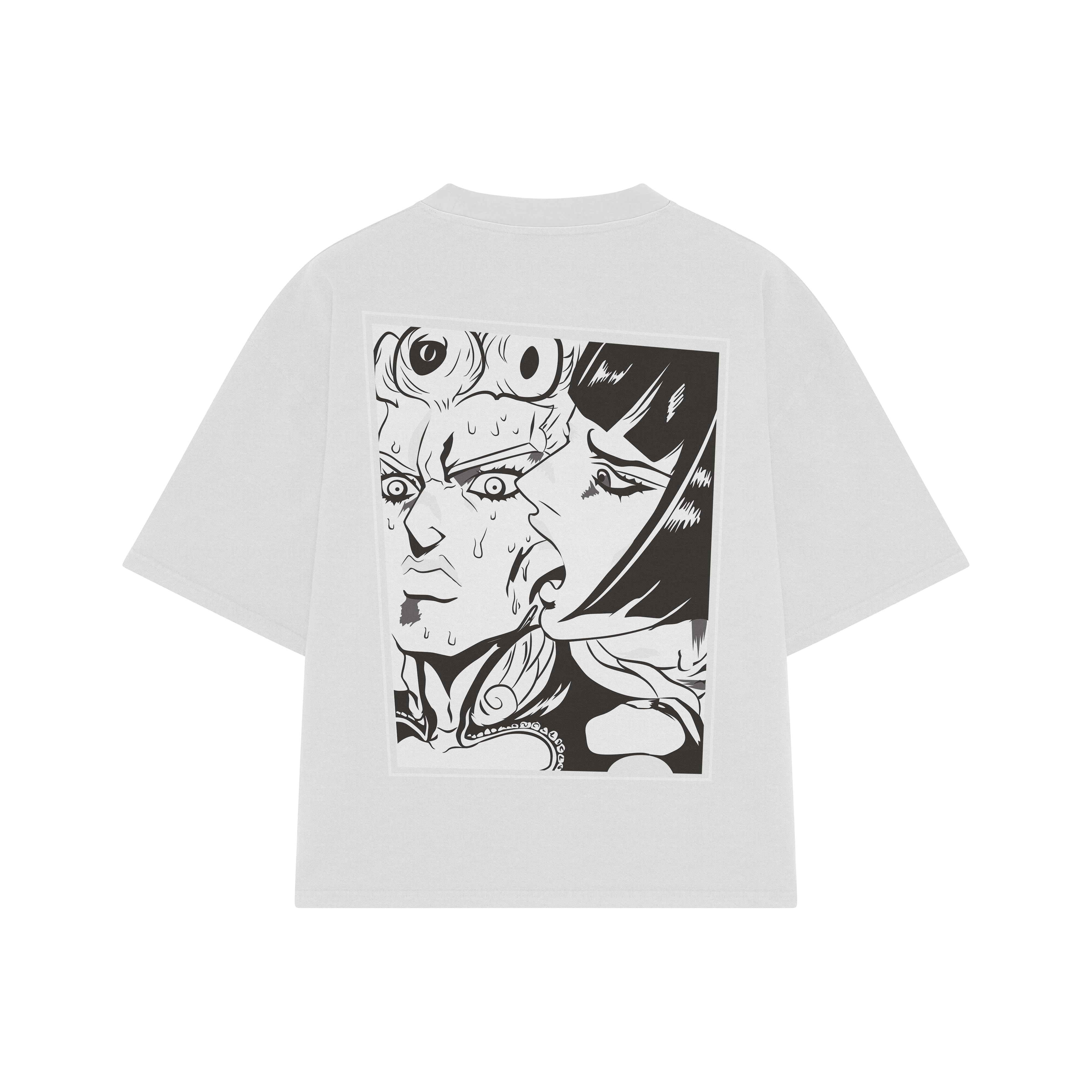 Playera streetwear premium de anime y gaming ExtraLife MX, corte boxy oversized drop shoulder heavyweight en color Deep Black y Off-White, moda urbana mexicana de culto.