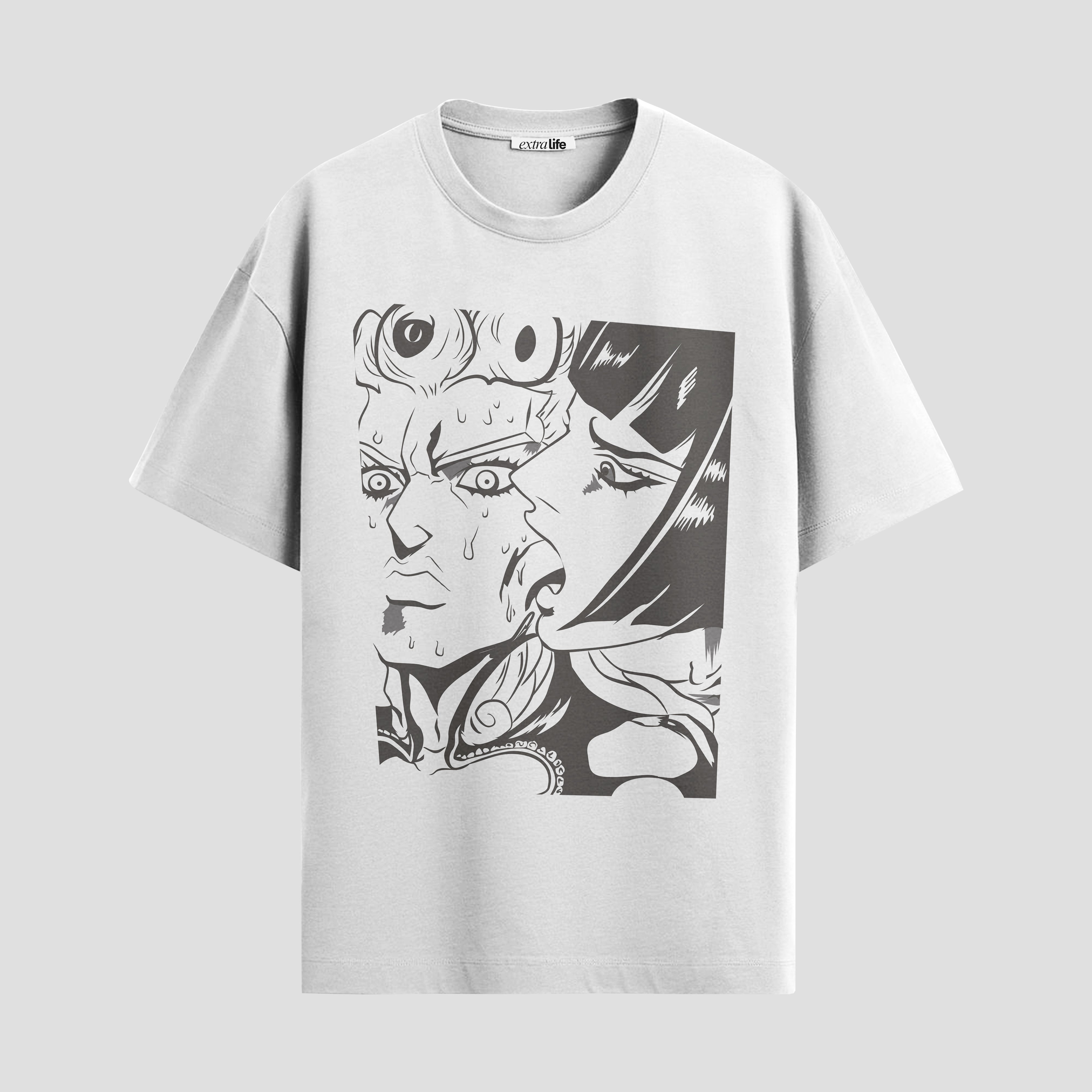 Playera urbana de anime y gaming ExtraLife MX, corte Standard Fit unisex ligero y transpirable en color Deep Black y Pure White, ropa de uso diario para gym y casual.