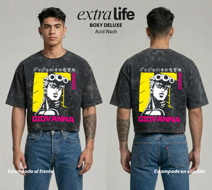 Playera streetwear premium de anime y gaming ExtraLife MX, corte boxy deluxe mineral wash heavyweight en color Acid Wash, moda urbana mexicana de culto.